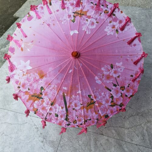 流苏花瓣伞演出道具舞蹈走秀复古古风拍照工艺伞绸布油纸伞吊顶伞