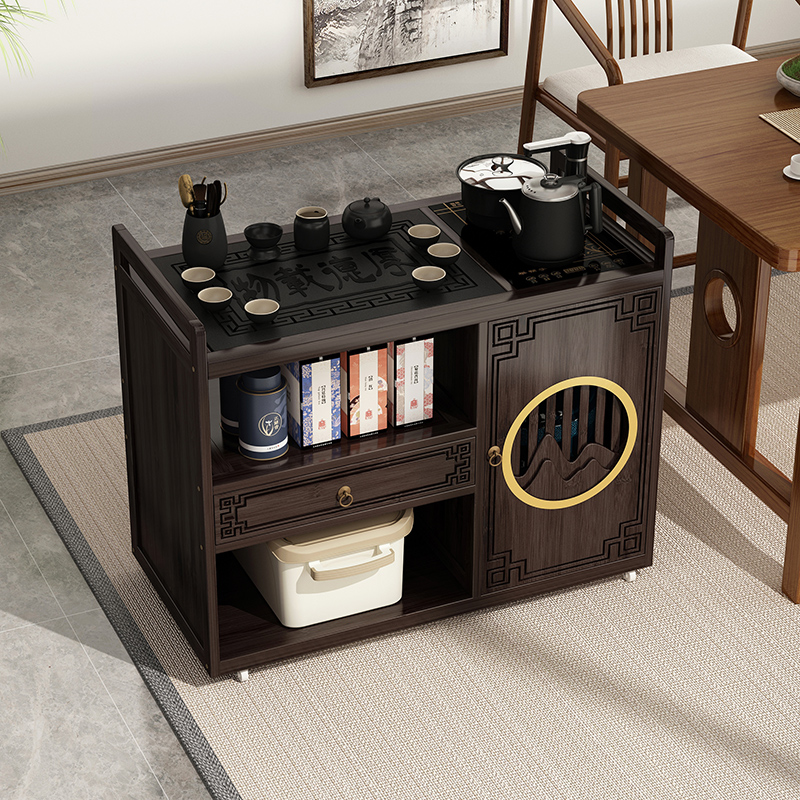 移动茶台家用小茶车阳台实木带轮茶桌功夫茶几茶水柜茶具烧水一体