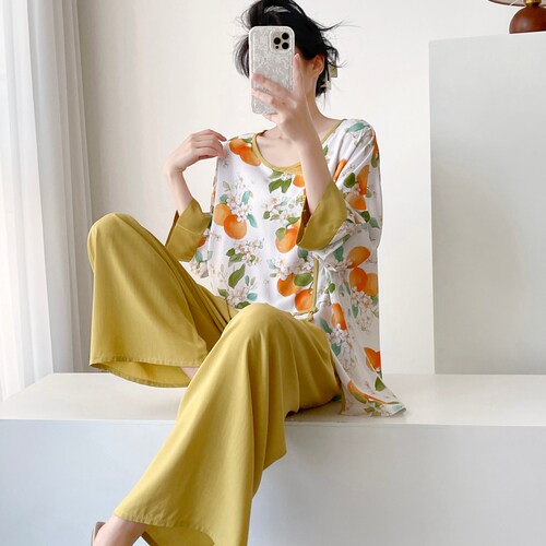 【九分袖套装】夏季新款新中式可外穿睡衣套装女家居服清新印花
