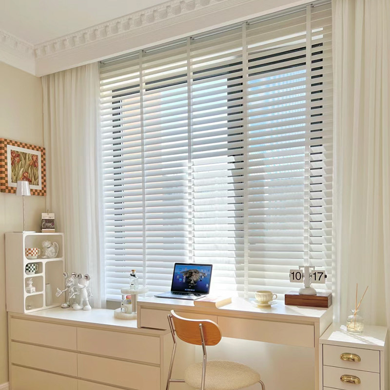 奶油风实木百叶窗帘遮光升降卷帘办公室飘窗透气民宿卧室茶室窗帘