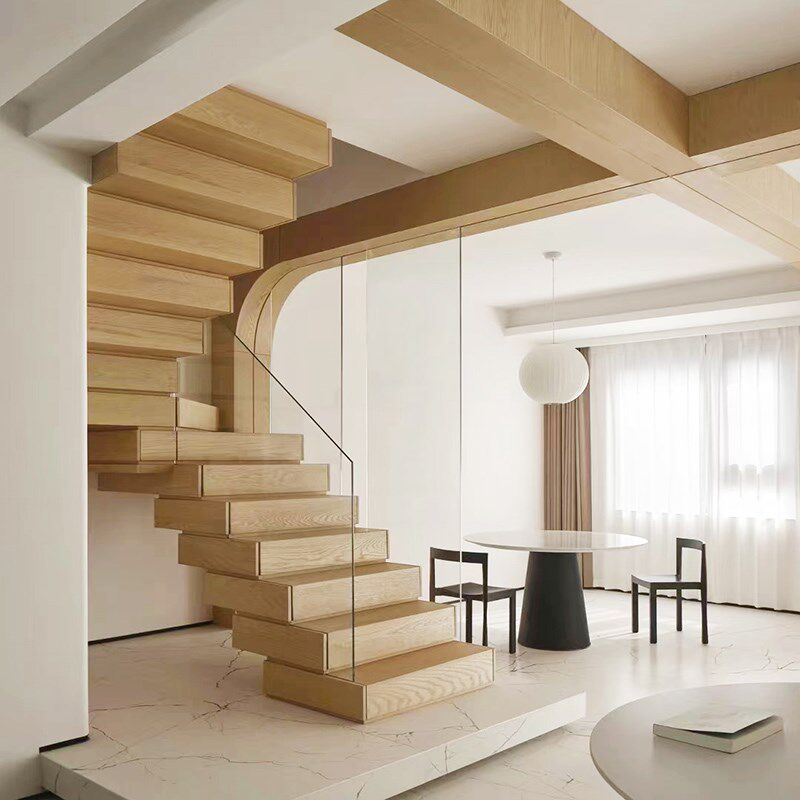 包安装 高端红木实木堆叠式楼梯 别墅复式北美红橡白橡木叠步楼梯