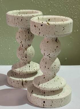 奶油风天然米白黄洞洞石石灰华travertine蜡烛台摆件装饰收纳托盘