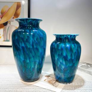 中古风孔雀翎手工琉璃花尊电视柜博古架落地高级感样板间创意摆件