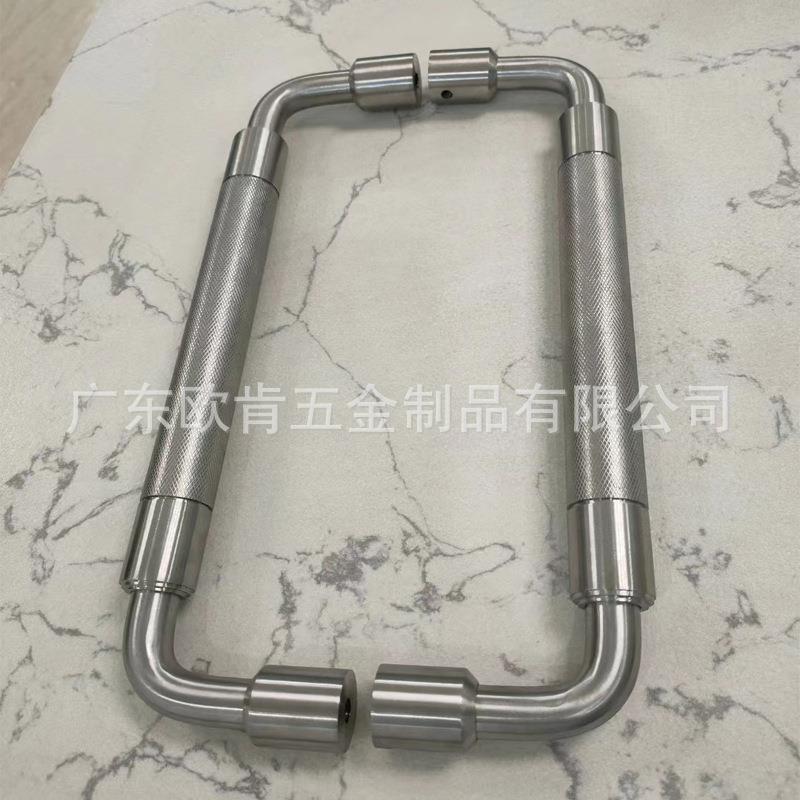 广东欧肯五金304 316优质不锈钢金属滚花工艺出口品质玻璃门拉手