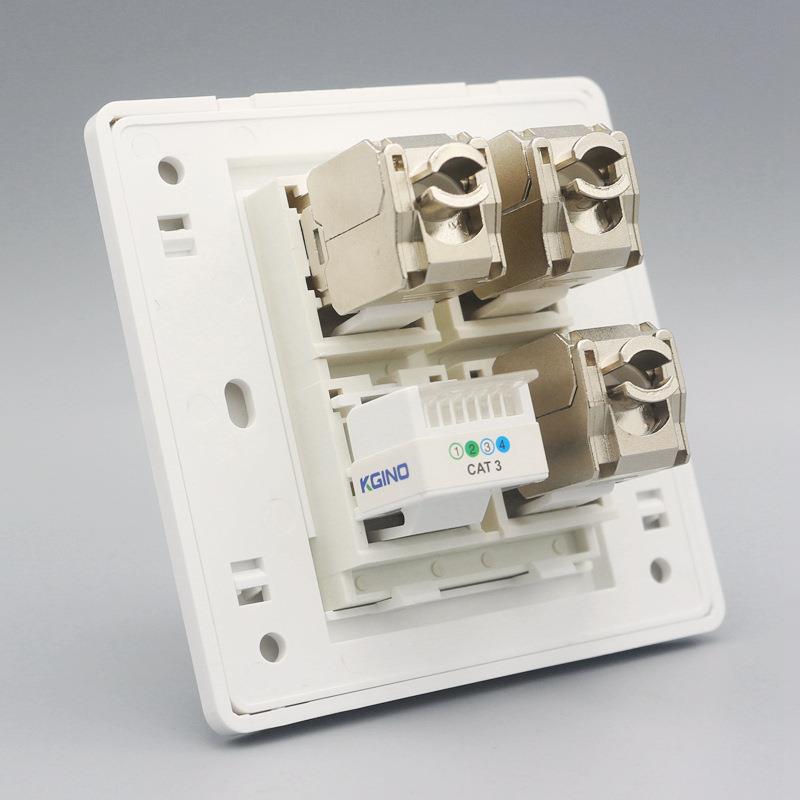 3个屏蔽超6类网络加1个电话面板86型CAT6A千兆网线带电话信息面板
