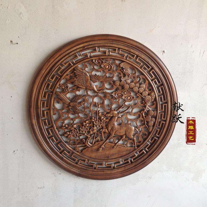厂家 东阳木雕 仿古挂饰 福禄寿圆形壁饰挂饰