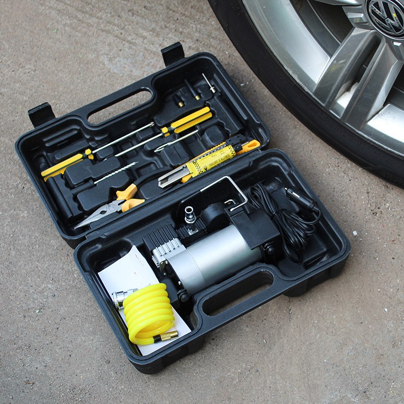 汽车充气泵150PSI转子款车用轮胎打气泵 12V车载工具箱单缸气泵