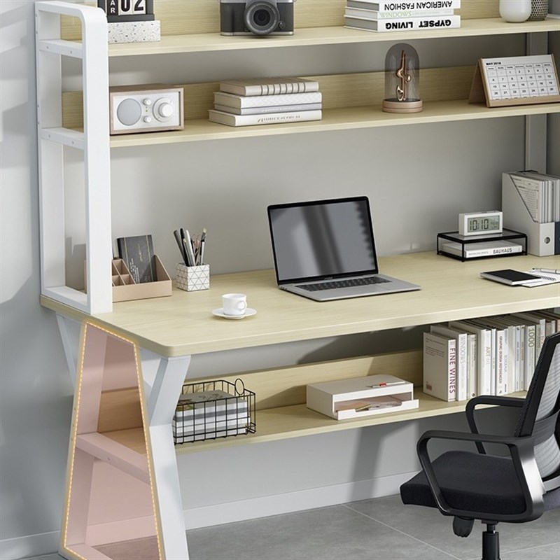 简易书桌书架一体桌小户型卧室家用学习桌台式电脑桌办公桌写字桌
