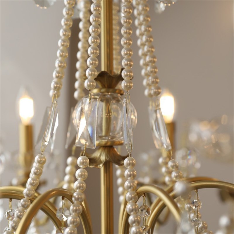 美式法式珍珠水晶吊灯全铜欧式别墅客厅餐厅卧室吊灯餐厅全铜灯具