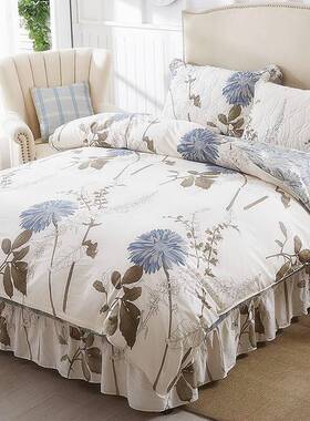 5YA1纯棉夹棉加厚床裙式四件套床套带床罩款床单全棉床上床群床围