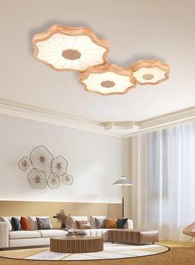 新中客式室LED灯具实木主卧莲室房间卧花灯新75384款简约厅荷花吸