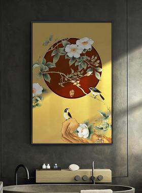 中国风新中厅式客画装画花鸟玄关QST画挂画饰正对门竹子洗漱台壁