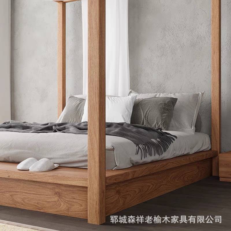 新中式卧室家具 1.8m高箱实木床简约双人床 架子床简约主卧家用床