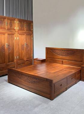 新中老榆木衣柜用卧室中式祥云家箱柜IZU家具实木顶衣式橱大衣柜