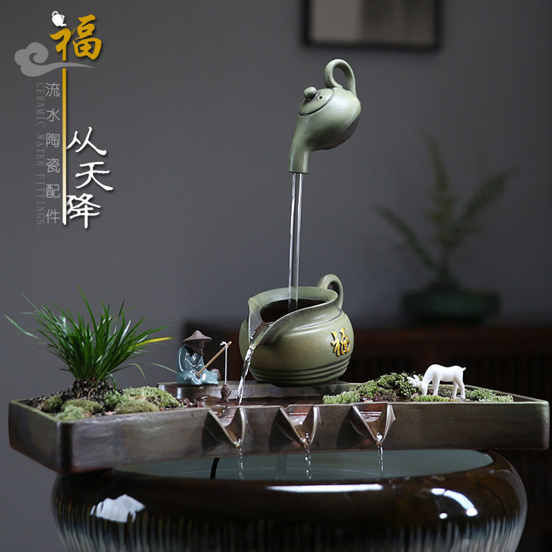 生态缸古法养鱼陶瓷罐流水摆件循环水过滤器配件庭院造景室内鱼缸