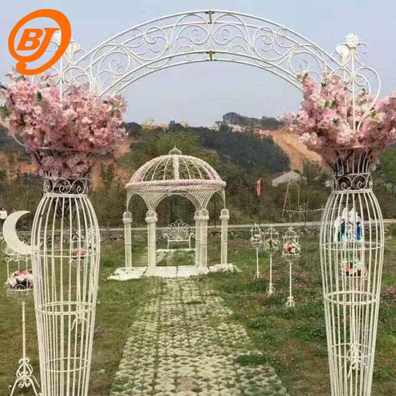 欧式婚庆铁艺拱GOU架子婚礼白入场色花门件拍摄门道具摆花园拱门