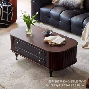 小户型厅实木轻奢 法古电视柜复家用茶几组合客738新款 式 简约美式