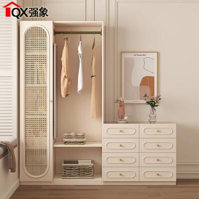 奶油原木仿藤床尾柜斗柜一体挂衣架衣风柜卧室XTH收柜衣纳帽架A6