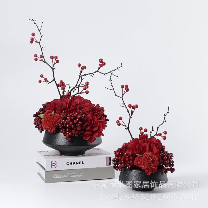 高档酒店餐厅大圆桌盘花中OXD间餐桌花仿真花转轻奢装饰摆摆件微