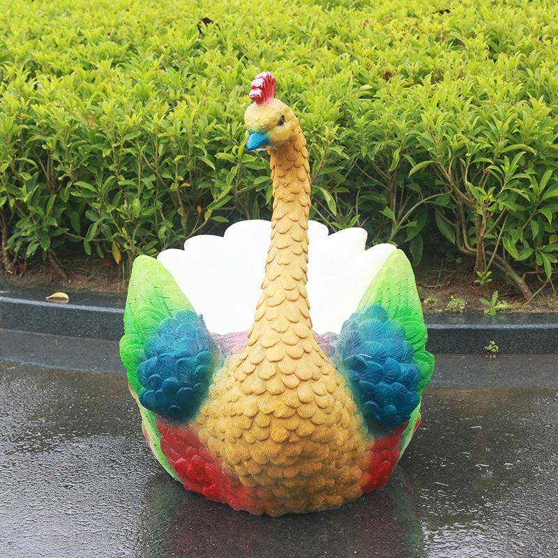 BWW仿商真孔雀花盆摆件玻璃雕塑盆花栽缸钵户外花园场草坪钢小区