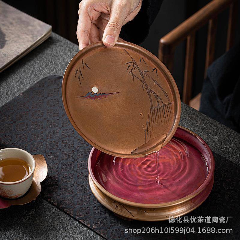 手工铜壶承干泡台养垫壶茶茶壶FLA储水式具茶盘茶壶托承小型蓄水