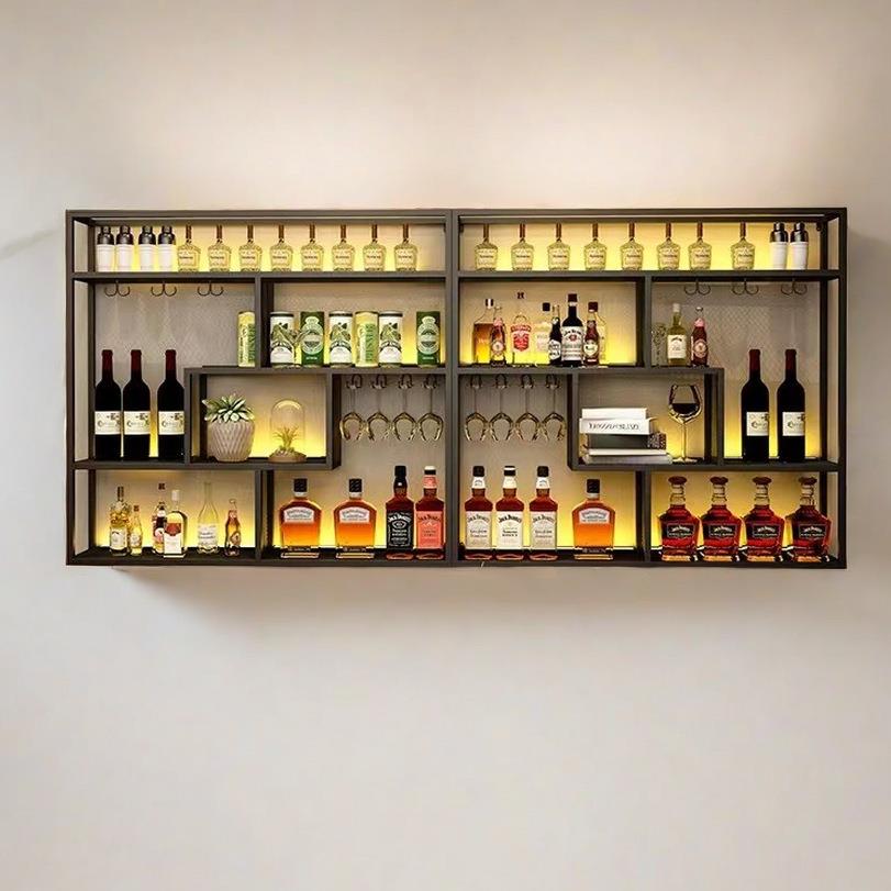 墙上物吧台酒架HOB酒柜吧壁挂式餐厅铁艺挂墙酒红酒展架置示架工