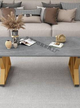 12mm厚石纯材格金属烤漆岩板茶几轻茶奢65987时尚风茶几可泡长方