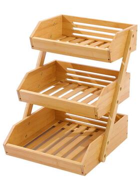 竹制置物架三层收纳果厂篮日式蛋20231122糕蔬面包架水果菜展示托