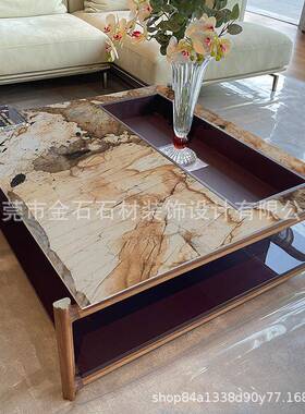 JS-PDL00现代石轻奢简约长方形Pa多拉奢石n餐桌天然大理正方形茶