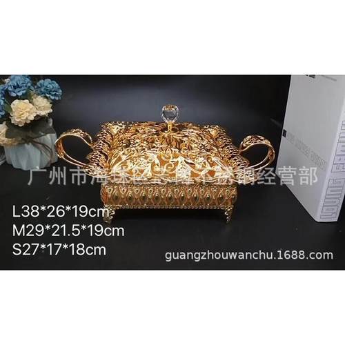 欧式豪挽华款新水晶镂空EED雕花金锌合手水果盘家居酒店KTV果篮