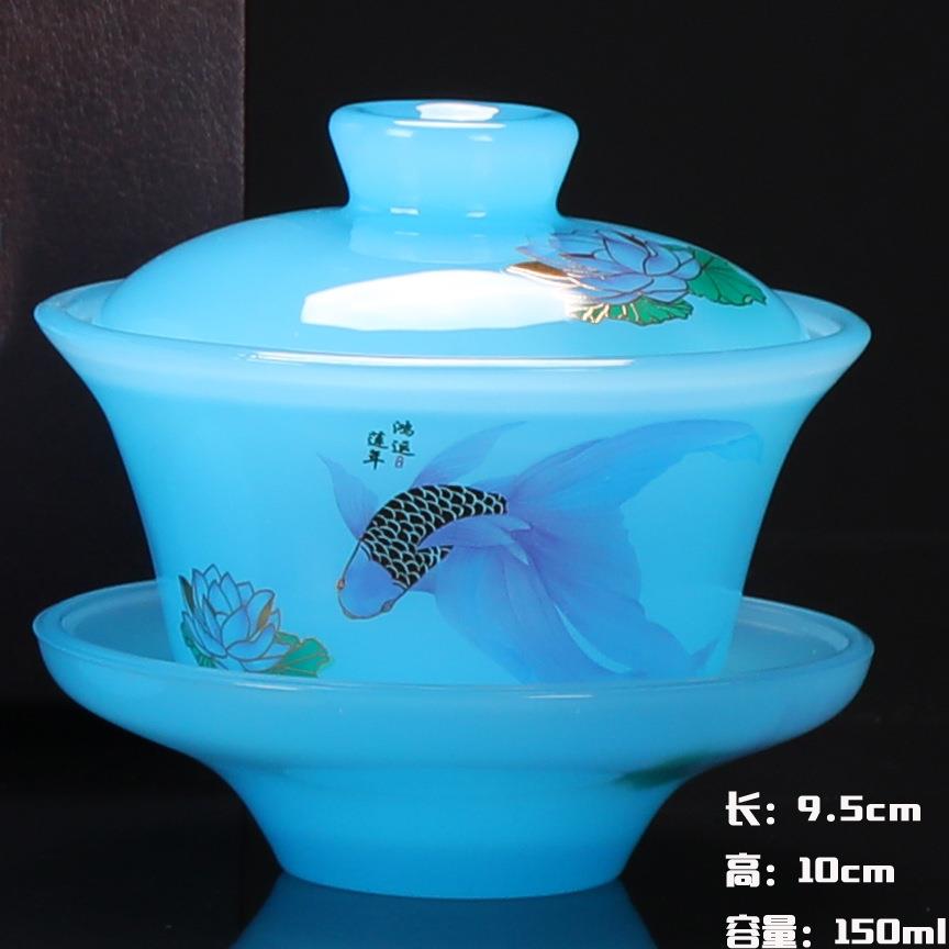 羊白璃三盖琉碗USB家用单个高档脂泡茶碗冰种玉瓷敬茶手抓碗茶才