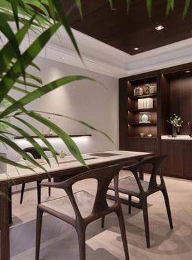 Y北茶美黑胡茶桌椅组合现代3轻奢岩PBO板泡茶台办公室桃新中式实