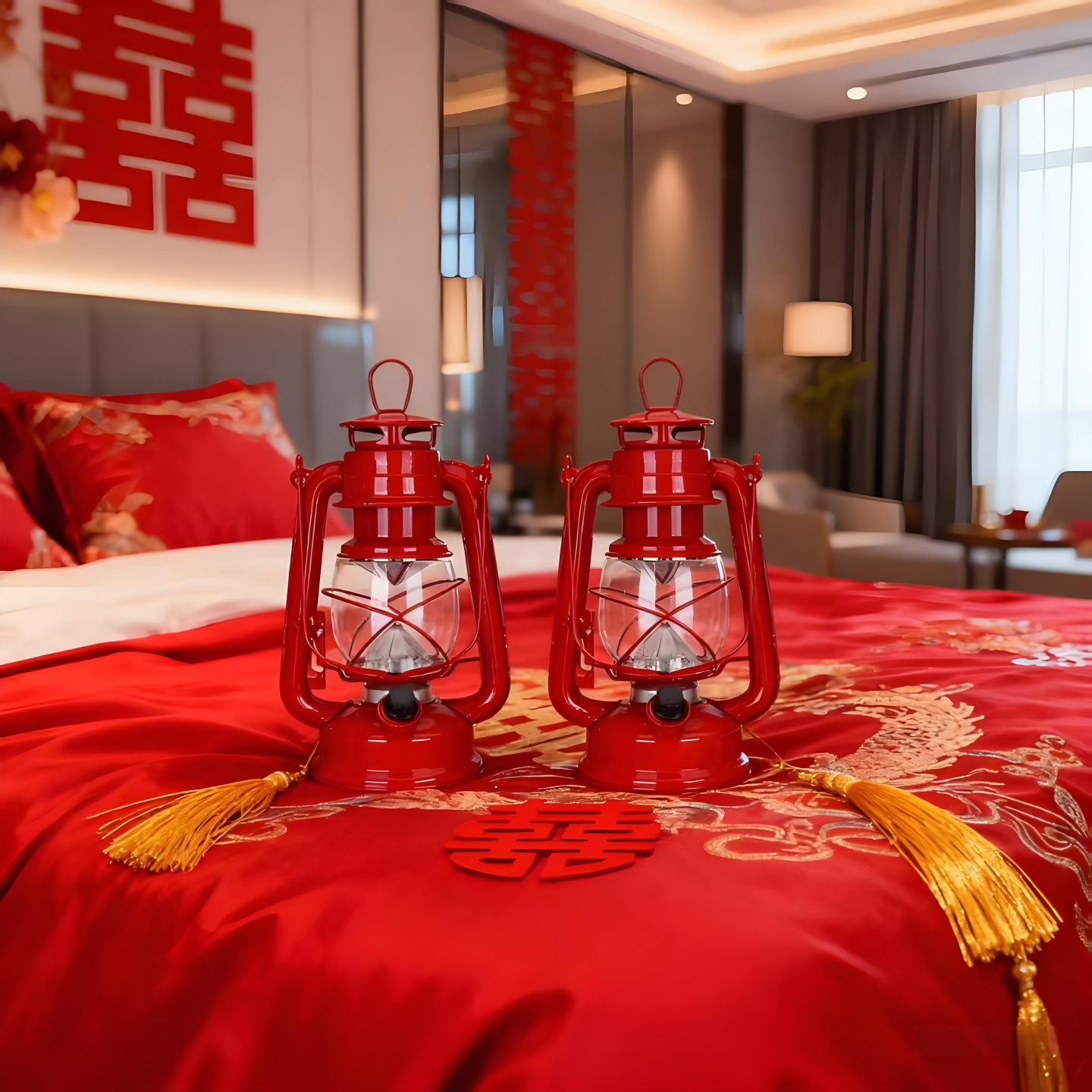 喜庆LED电池充电马灯结婚房电子蜡烛灯笼防风室内外装饰喜庆摆件