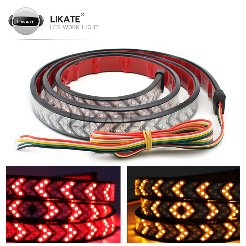 LKT皮卡车LED箭头灯条汽车1.5M1.2M红黄双色流光转向灯爆闪刹车灯