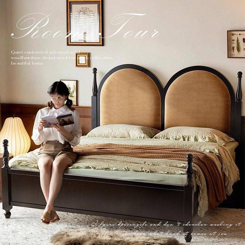 美式床实木古风m法式复古黑色巴黎床中双人床现HAZ床代床简约主卧