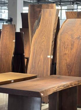 南美胡桃木实木大板茶桌悬北美桃黑胡原木轻奢桌餐客GEJ厅浮书桌