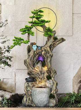 招财循摆环景流水喷泉田园古玄木风水件家居客厅77744关庭院造装饰布置