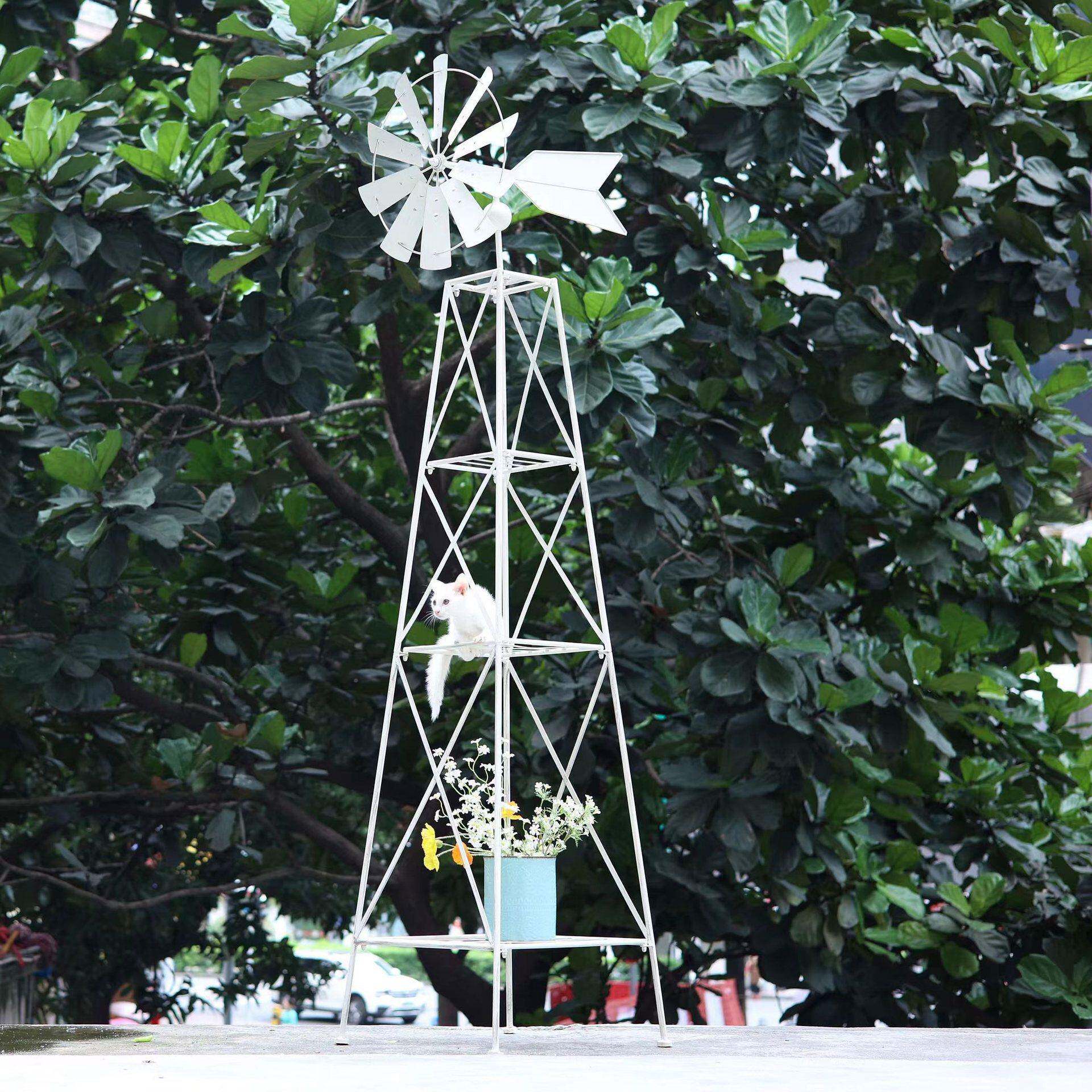 现代简庭约铁艺旋转风车装饰花盆架户层外花STI园多爬藤展示架花