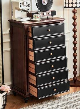 中古风黑色实六斗柜厅靠立柜斗橱卧室法式客复古EKB收木纳墙储物