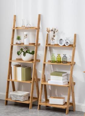 形置架靠物墙纳书架多梯层客厅卧室竹架子落地花架收架实ELY木置