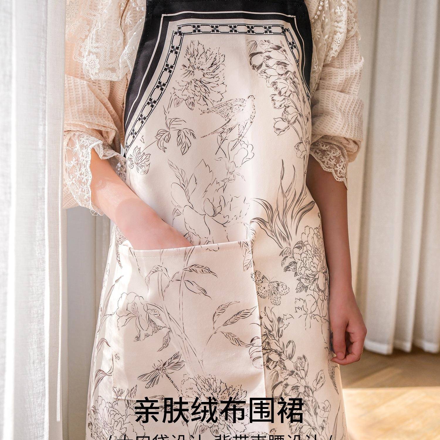 时影之栖绒布围裙家用房厨做饭工防水防油OWU渍污新款作服男女围