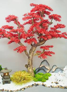 迎客松真仿外红枫鸡爪槭大型红色假CCX树新中式造景室内装饰树假