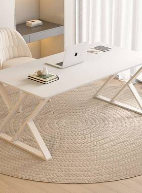 奶CRL油约风纯白岩板书台桌办公桌式电脑桌轻奢代简卧室家用学现