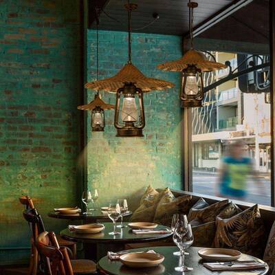 ELQ复古马灯灯吊编竹斗笠农家仿古藤乐艺灯具网红草帽灯吊灯