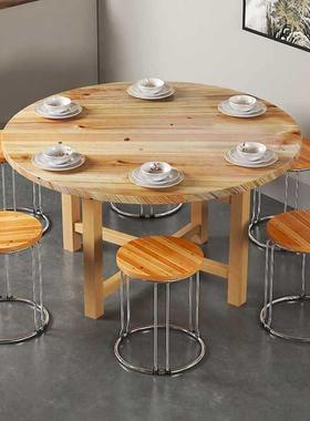 实木加圆形餐椅组合厚LUS折叠带转桌盘酒店店大圆桌面板餐厅饭夜