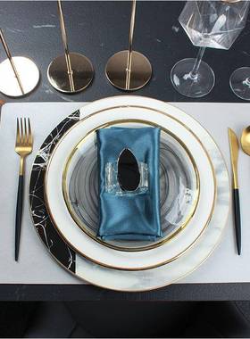 轻奢新中式装餐盘套板房酒店样高摆台端黑色云彩盘KGK配骨瓷拼色