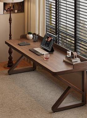 沙发长学生床边实木古条风挡板加全中电脑桌子双约人84360书桌简