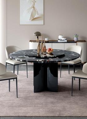 奢YGP石餐桌高档石大理石餐桌宝格莉黑天然奢桌圆型餐代简约风餐