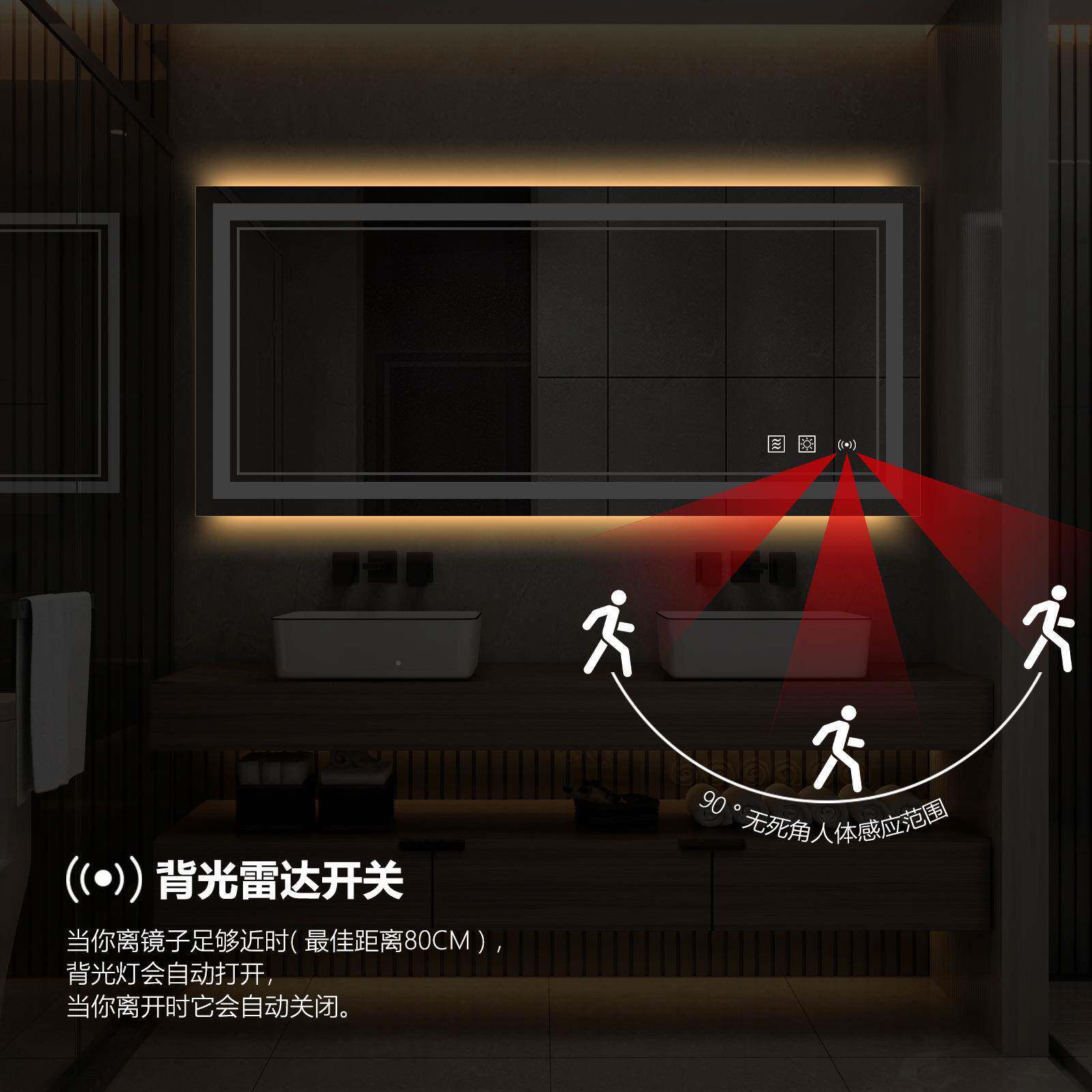 L子E智镜电商浴室D镜卫生能间防雾镜子壁挂小BTY夜灯高清化妆镜