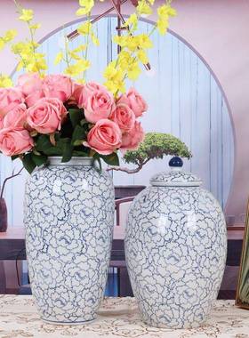 中NMA式家牡架丹纹细纹中式摆件居软装电饰品视柜博古摆件陶瓷花